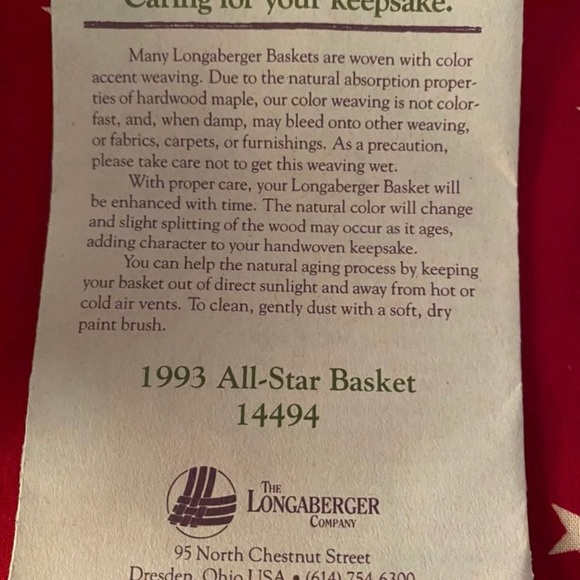 Longaberger 1993 All Star Basket # 14494 (With Liner & Tag) - Picture 9 of 10
